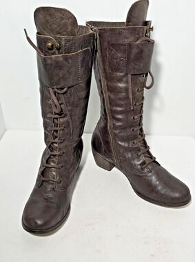 Red Or Dead Leather Steampunk Lace Up Zip Boots Made Spain EU 41 US 9.5-10 Brown